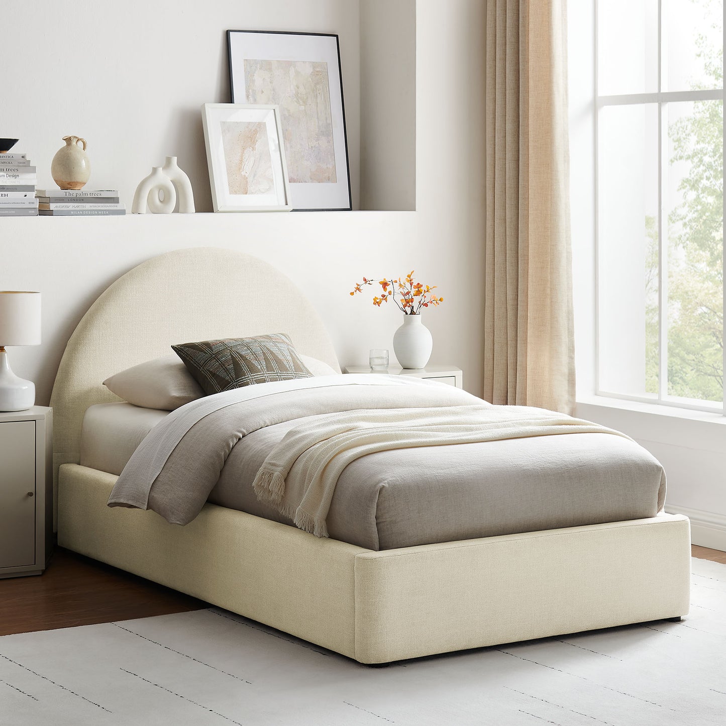 Resort Twin Arched Upholstered Fabric Storage Platform Bed Frame by Modway