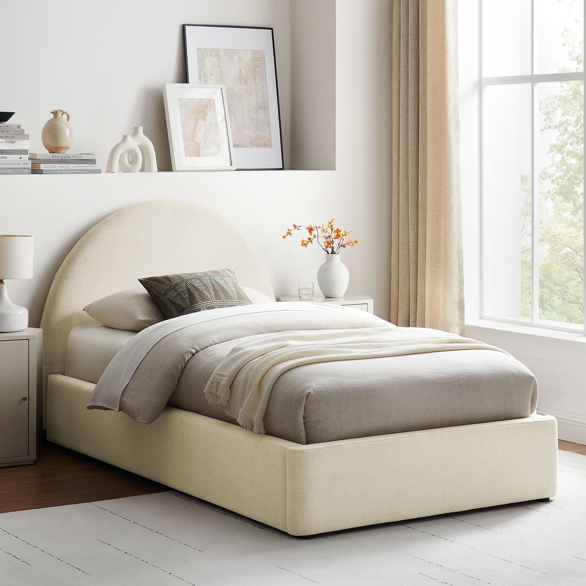 Resort Twin Arched Upholstered Fabric Storage Platform Bed Frame by Modway
