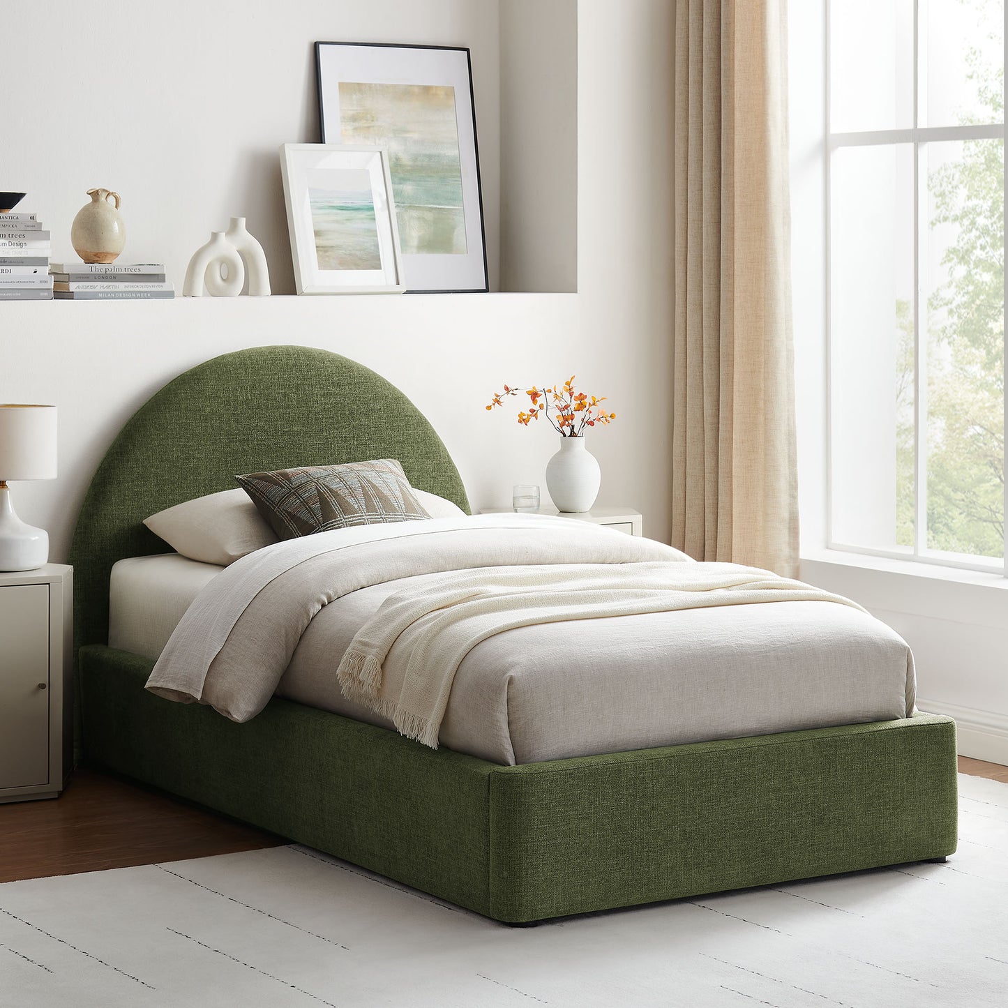 Resort Twin Arched Upholstered Fabric Storage Platform Bed Frame by Modway