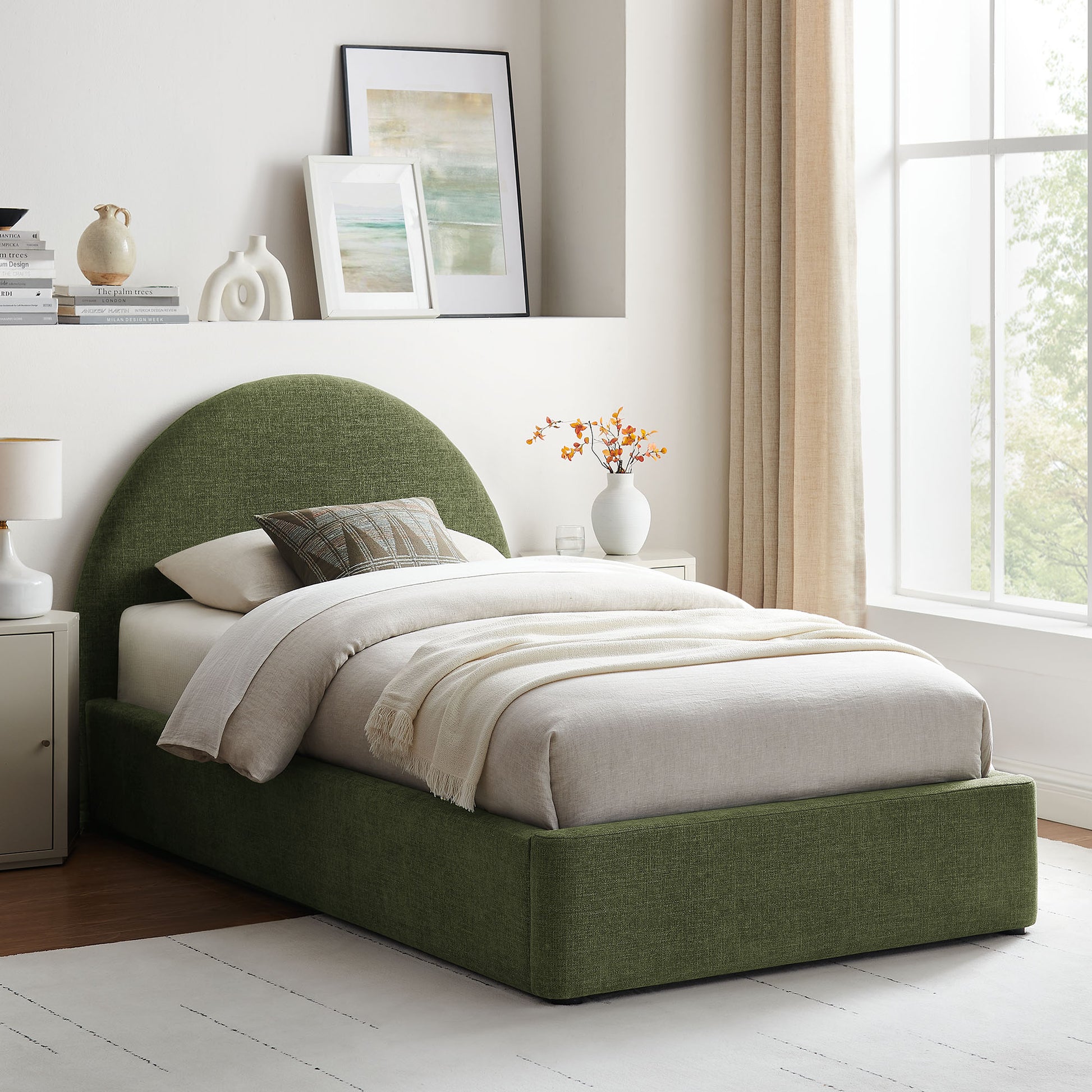 Resort Twin Arched Upholstered Fabric Storage Platform Bed Frame by Modway