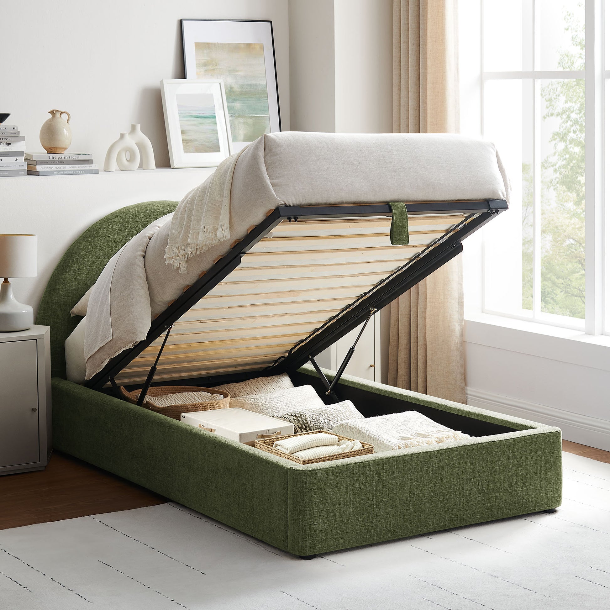 Resort Twin Arched Upholstered Fabric Storage Platform Bed Frame by Modway
