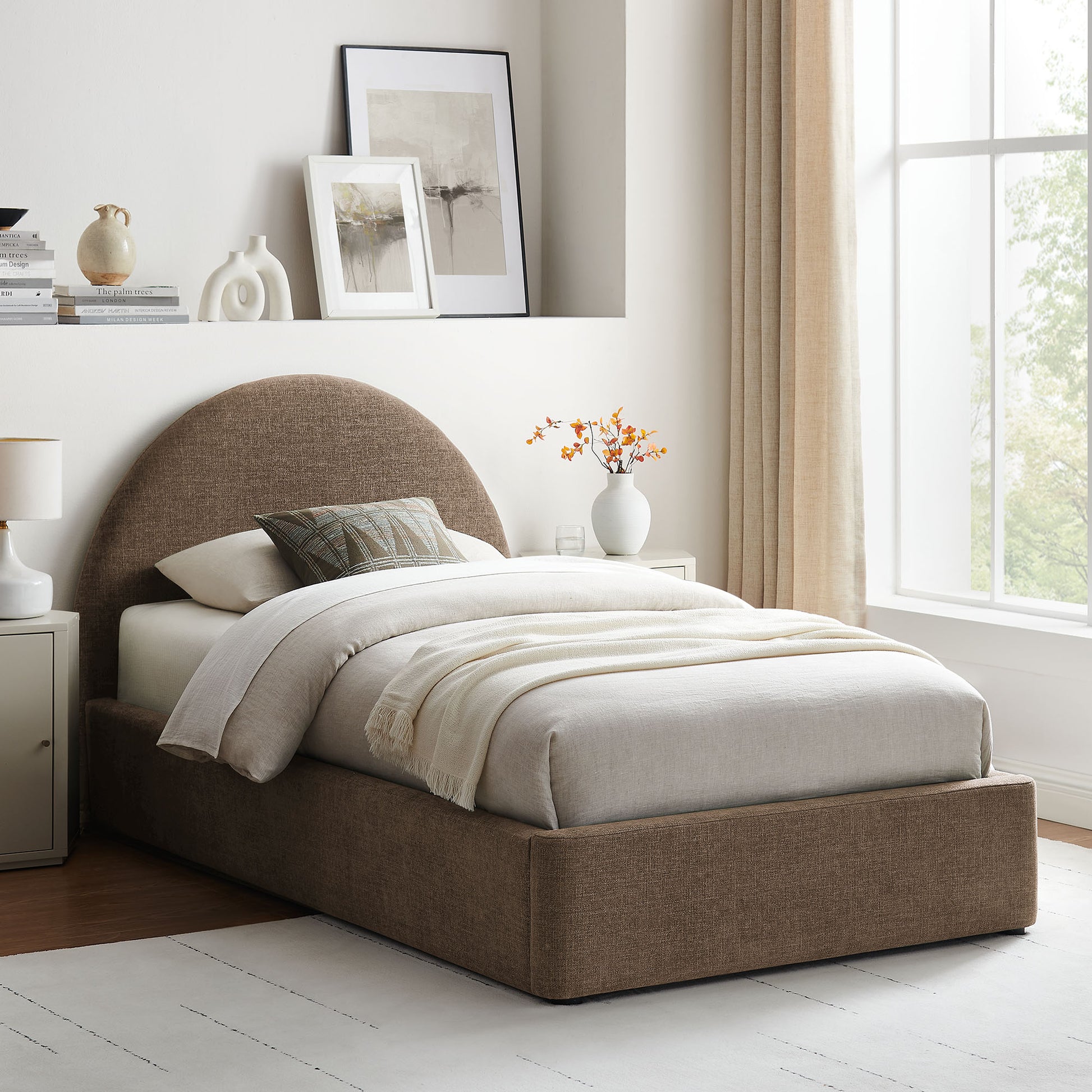 Resort Twin Arched Upholstered Fabric Storage Platform Bed Frame by Modway