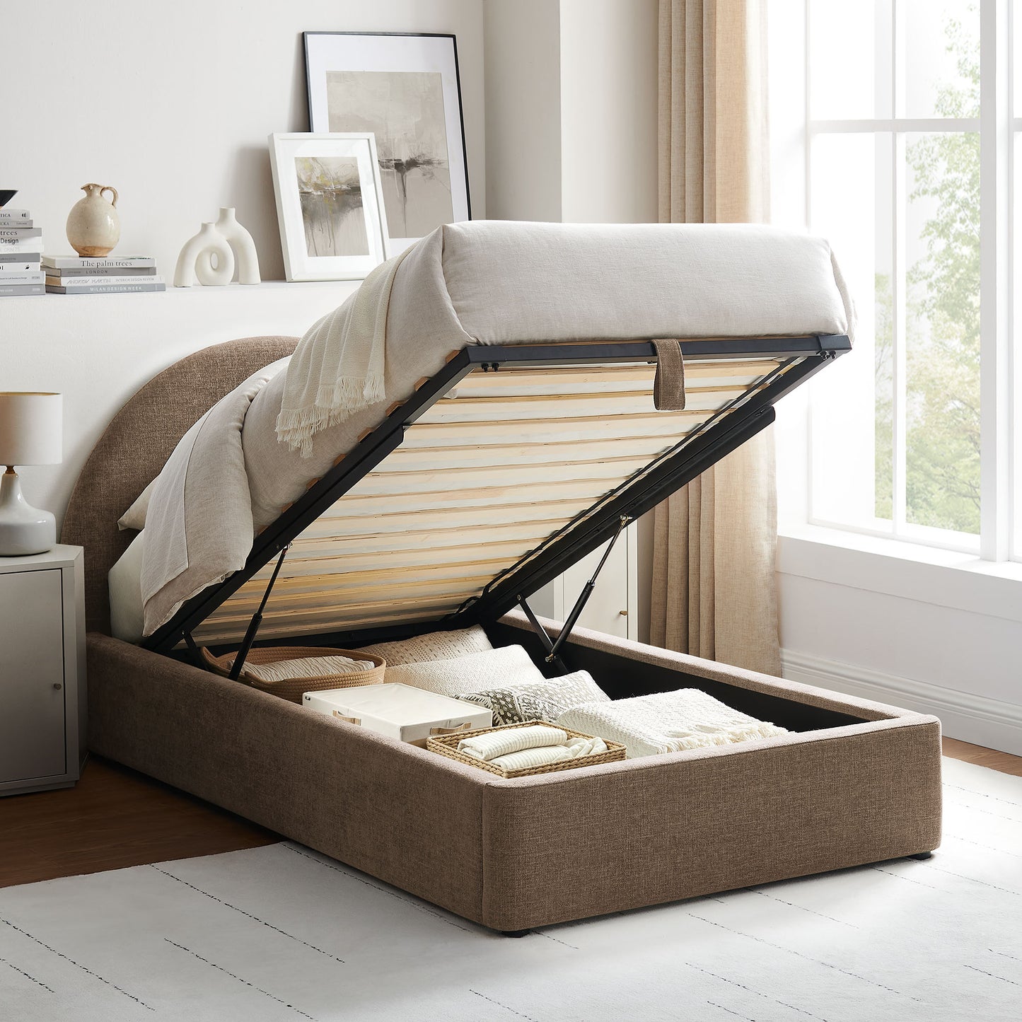 Resort Twin Arched Upholstered Fabric Storage Platform Bed Frame by Modway
