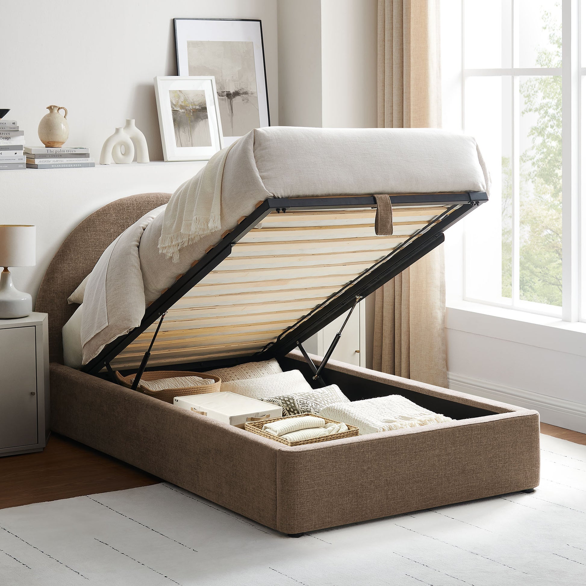 Resort Twin Arched Upholstered Fabric Storage Platform Bed Frame by Modway