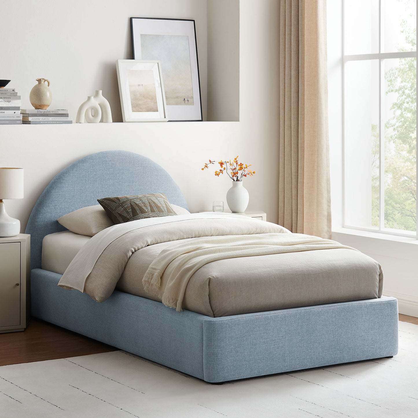 Resort Twin Arched Upholstered Fabric Storage Platform Bed Frame by Modway