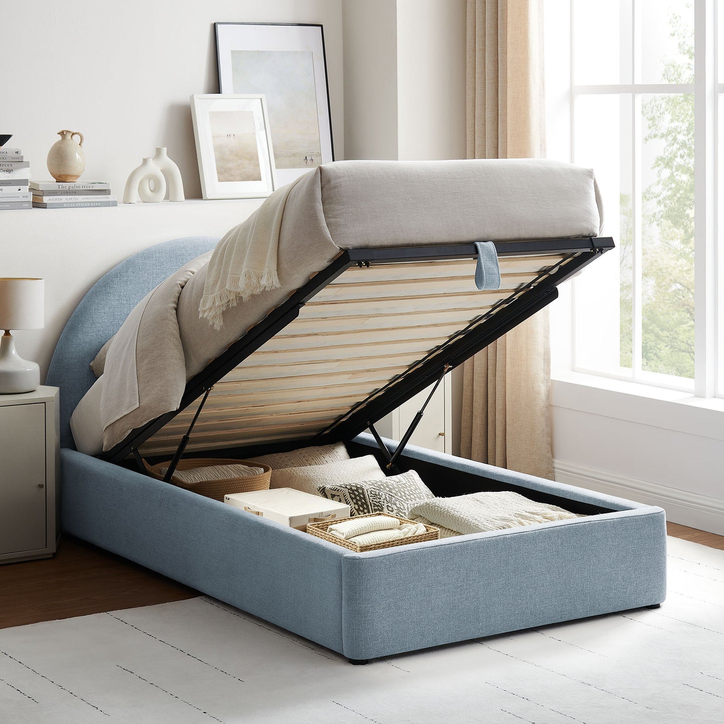 Resort Twin Arched Upholstered Fabric Storage Platform Bed Frame by Modway