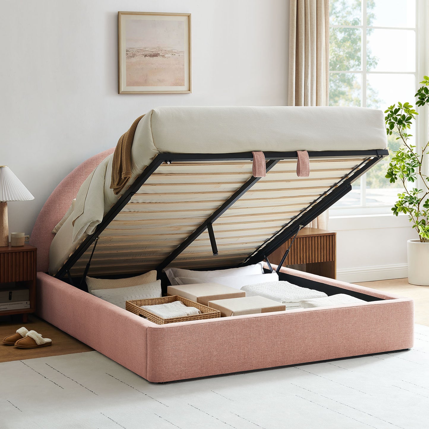 Resort Queen Arched Upholstered Fabric Storage Platform Bed Frame by Modway