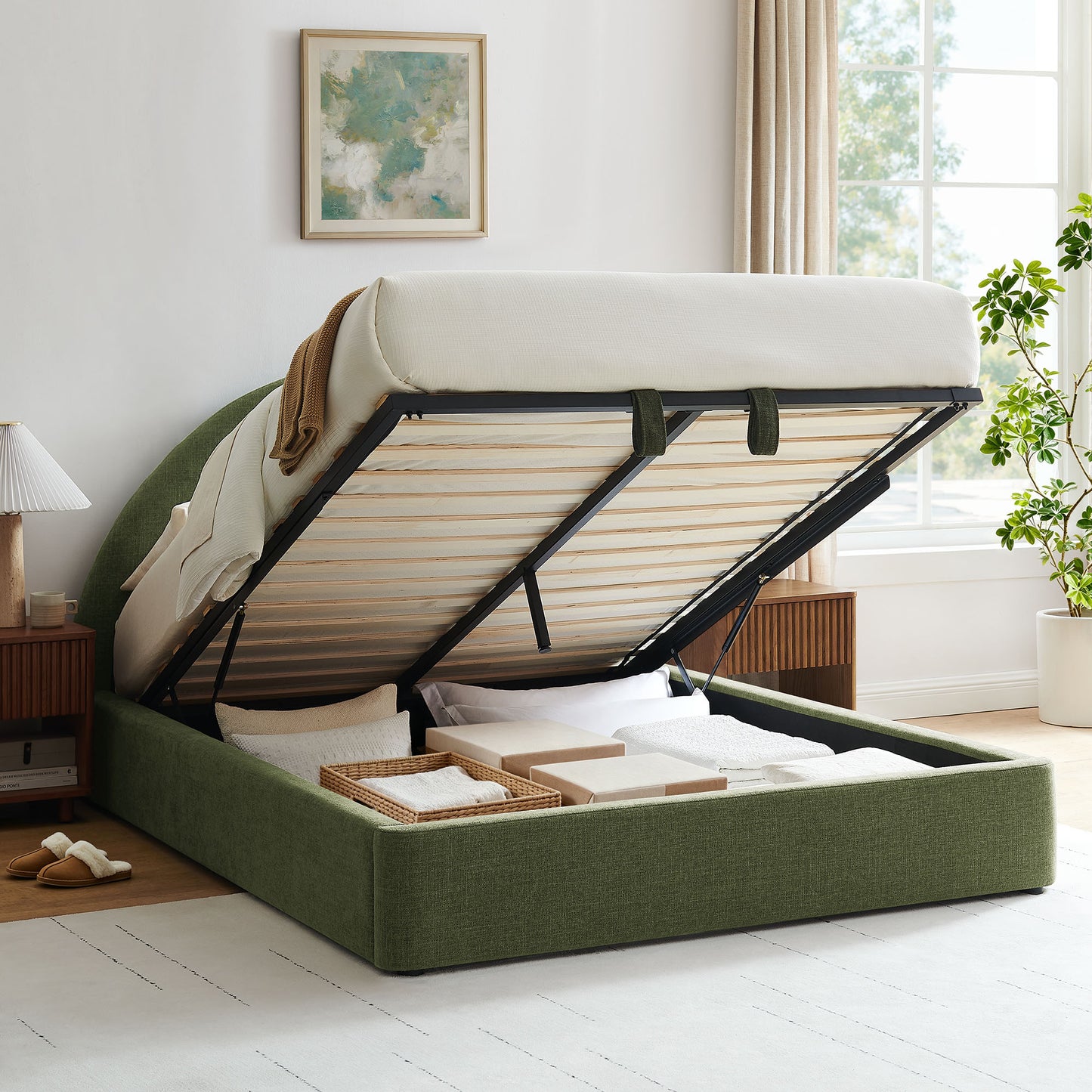 Resort Queen Arched Upholstered Fabric Storage Platform Bed Frame by Modway