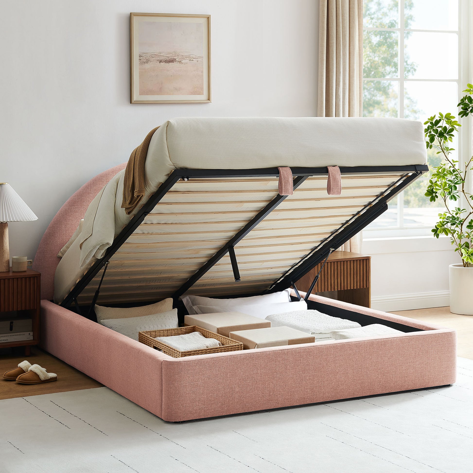 Resort King Arched Upholstered Fabric Storage Platform Bed Frame by Modway