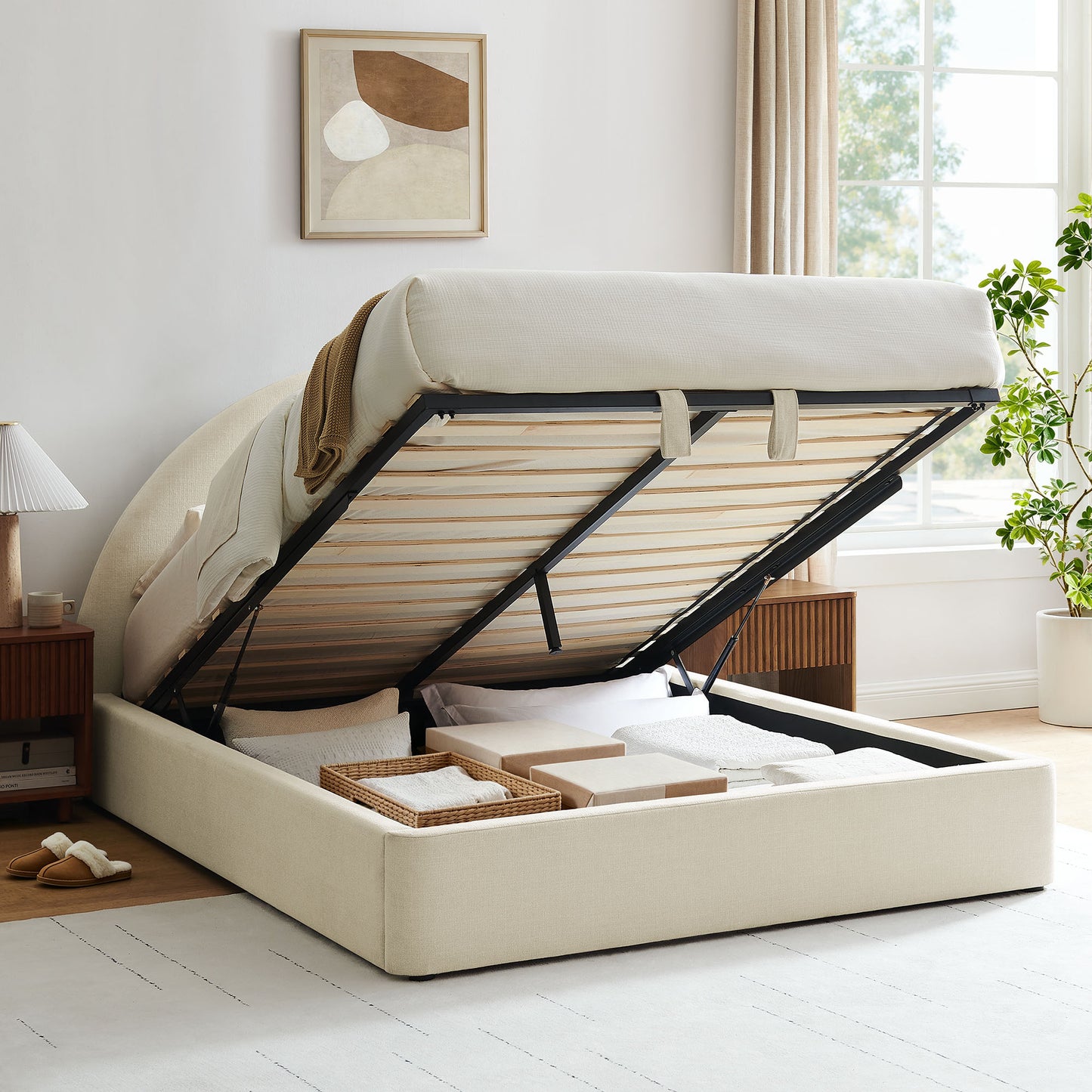 Resort King Arched Upholstered Fabric Storage Platform Bed Frame by Modway