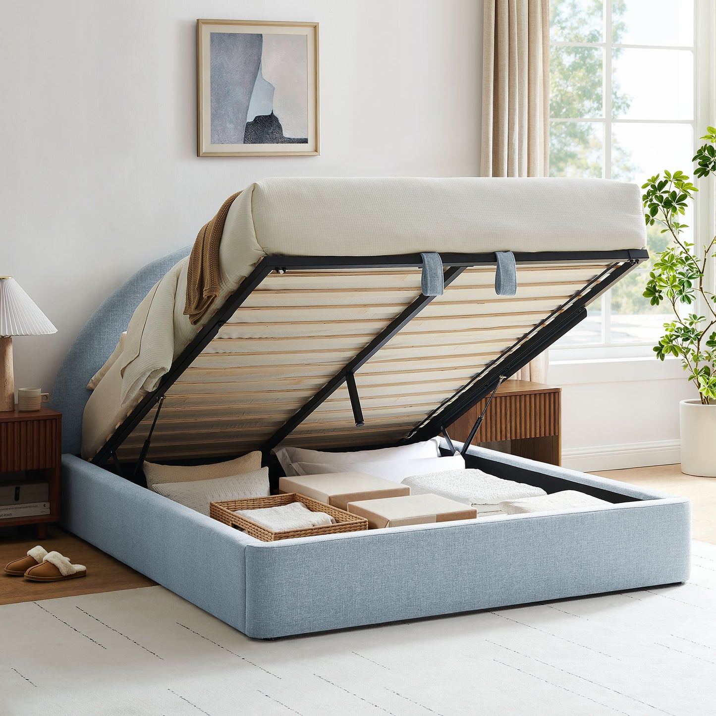 Resort King Arched Upholstered Fabric Storage Platform Bed Frame by Modway