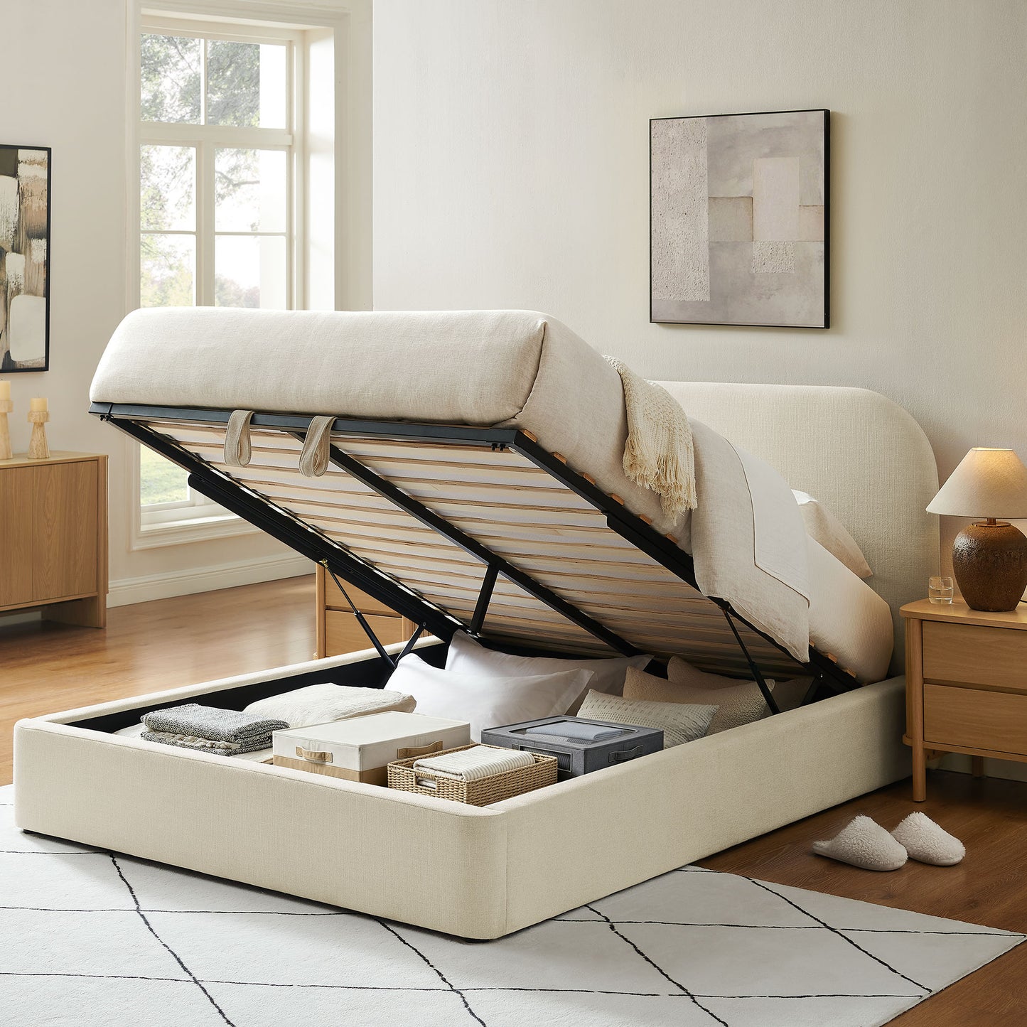Keynote King Fabric Upholstered Storage Platform Bed Frame by Modway