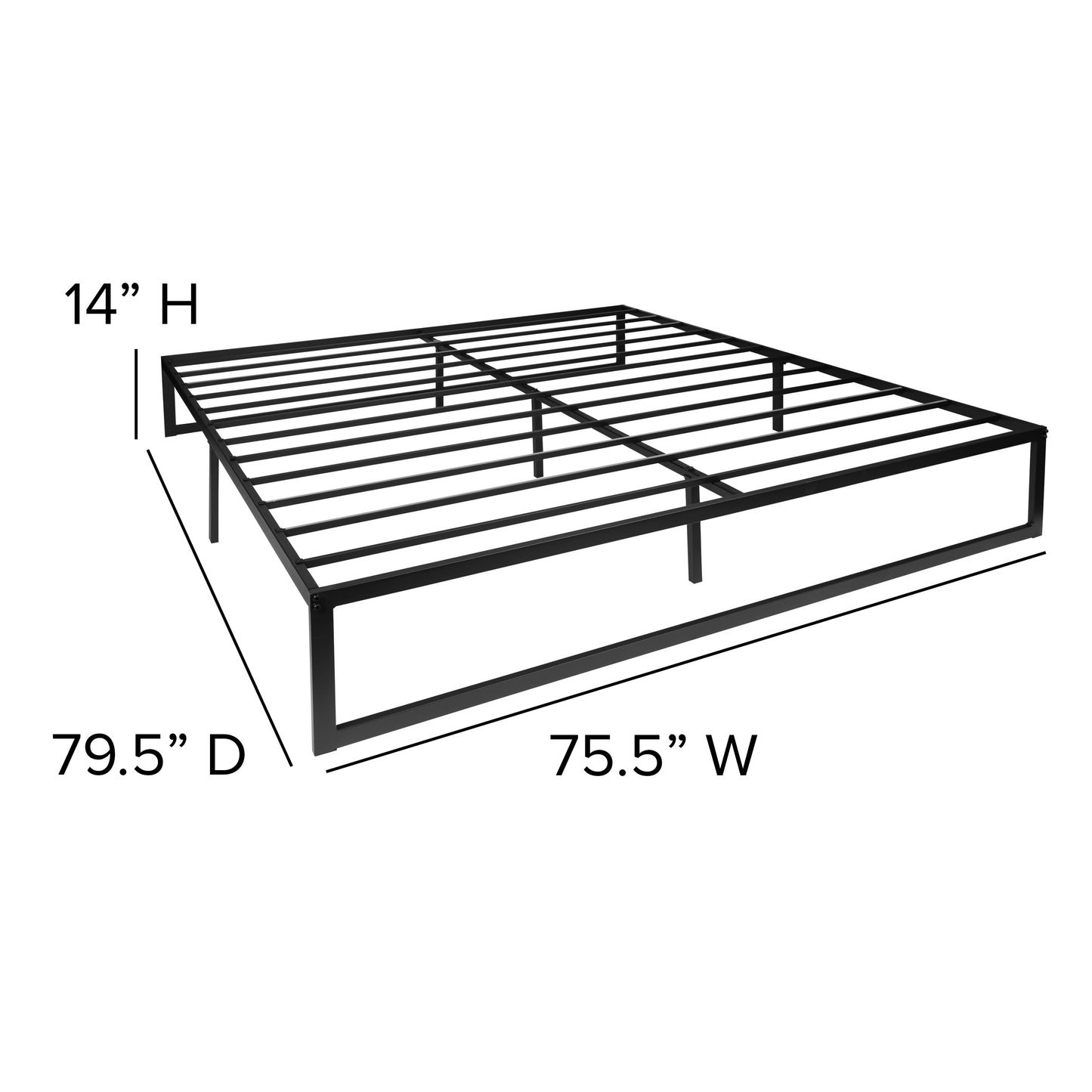 Bentley Universal 14 Inch Metal Platform Bed Frame - No Box Spring Needed w/ Steel Slat Support and Quick Lock Functionality - King Black MP-XU-BD10001-K-BK-GG
