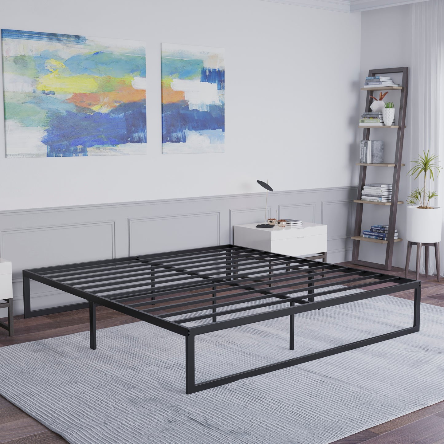 Bentley Universal 14 Inch Metal Platform Bed Frame - No Box Spring Needed w/ Steel Slat Support and Quick Lock Functionality - King Black MP-XU-BD10001-K-BK-GG