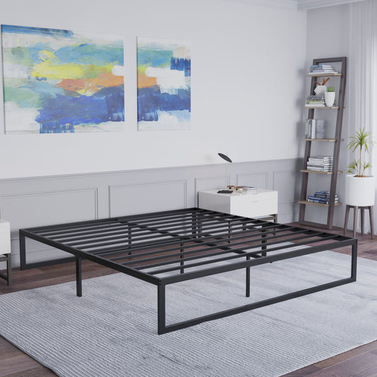 Bentley Universal 14 Inch Metal Platform Bed Frame - No Box Spring Needed w/ Steel Slat Support and Quick Lock Functionality - King Black MP-XU-BD10001-K-BK-GG