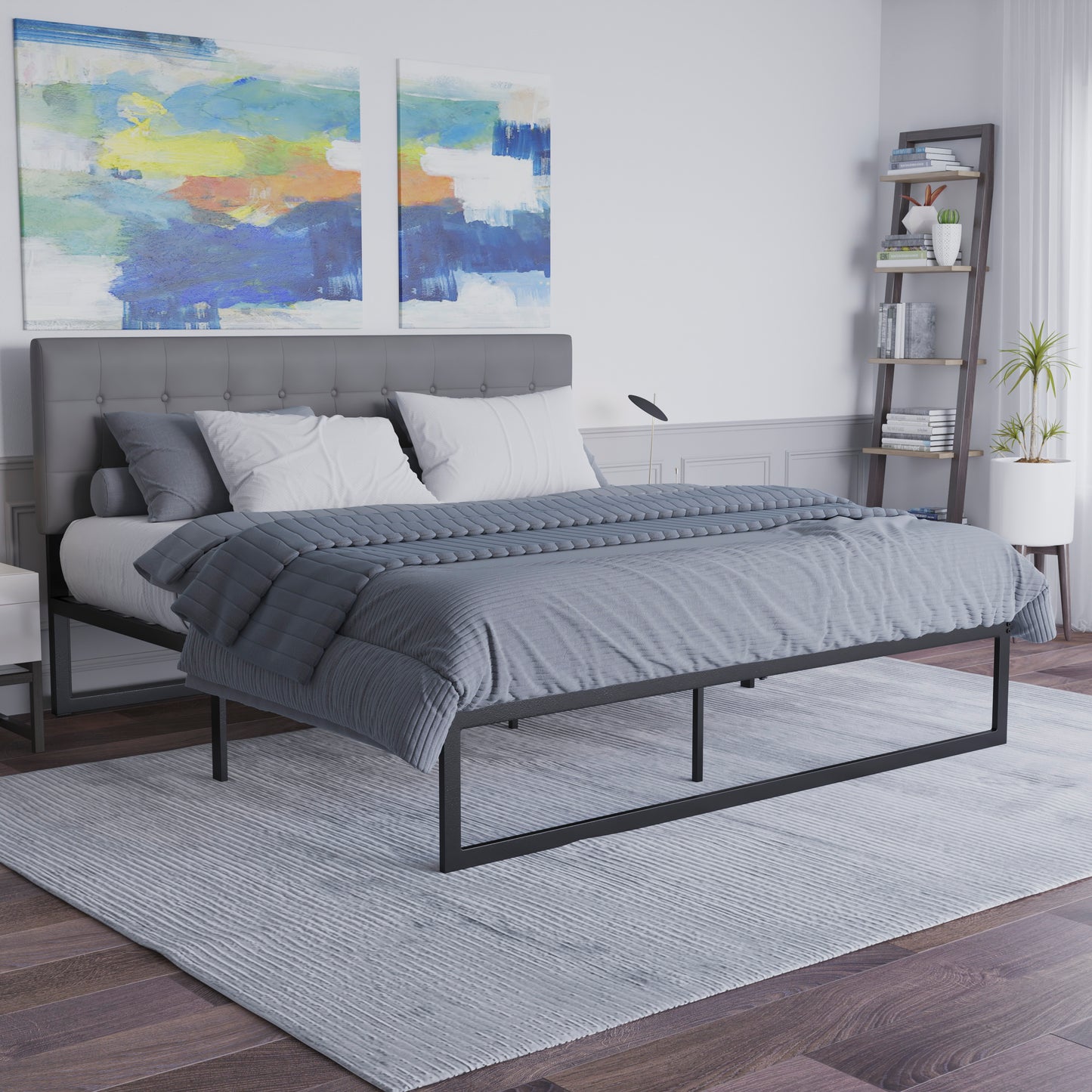 Bentley Universal 14 Inch Metal Platform Bed Frame - No Box Spring Needed w/ Steel Slat Support and Quick Lock Functionality - King Black MP-XU-BD10001-K-BK-GG