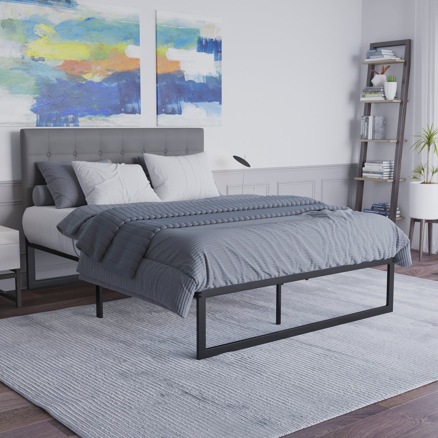 Bentley Universal 14 Inch Metal Platform Bed Frame - No Box Spring Needed w/ Steel Slat Support and Quick Lock Functionality - Queen Black