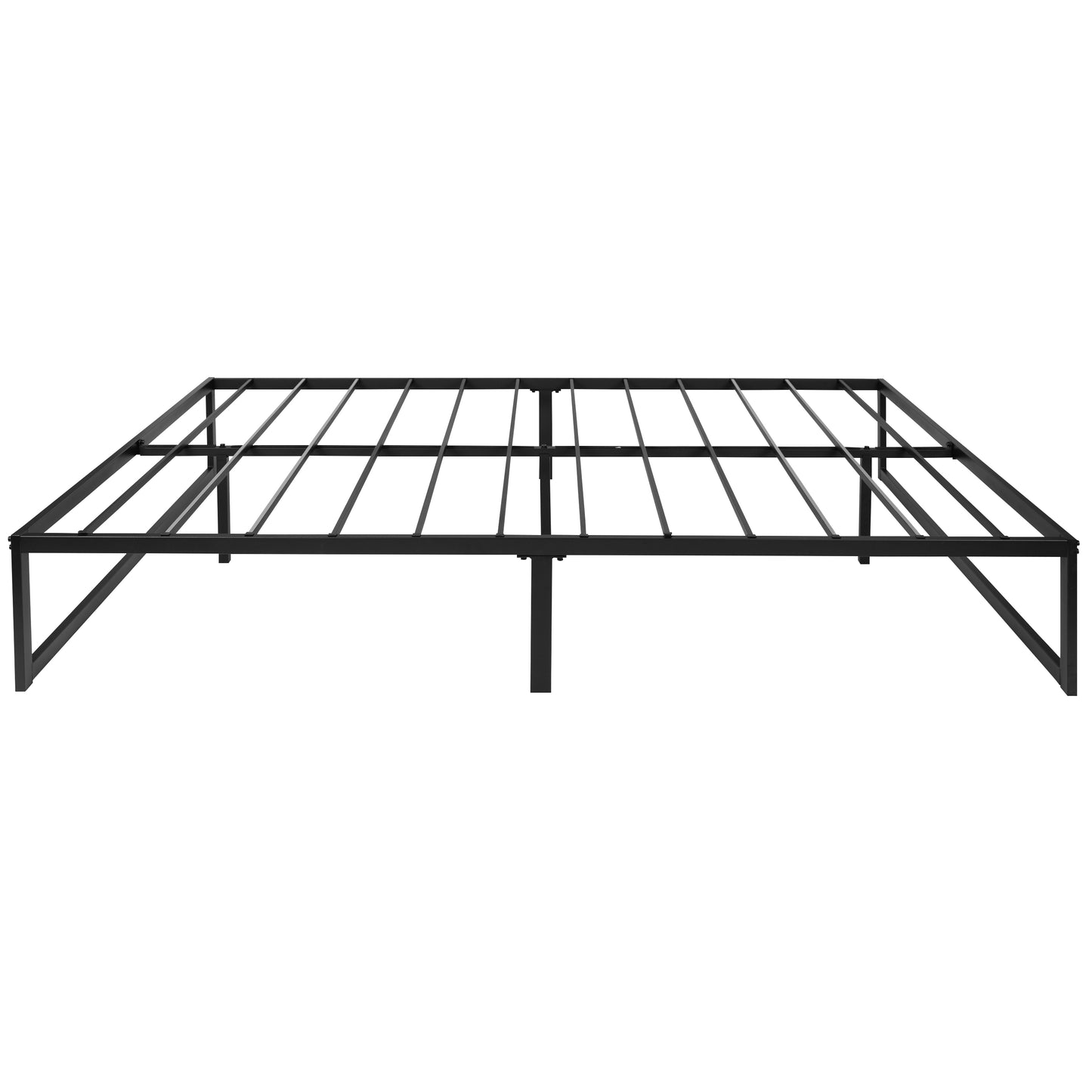 Bentley Universal 14 Inch Metal Platform Bed Frame - No Box Spring Needed w/ Steel Slat Support and Quick Lock Functionality - Queen Black