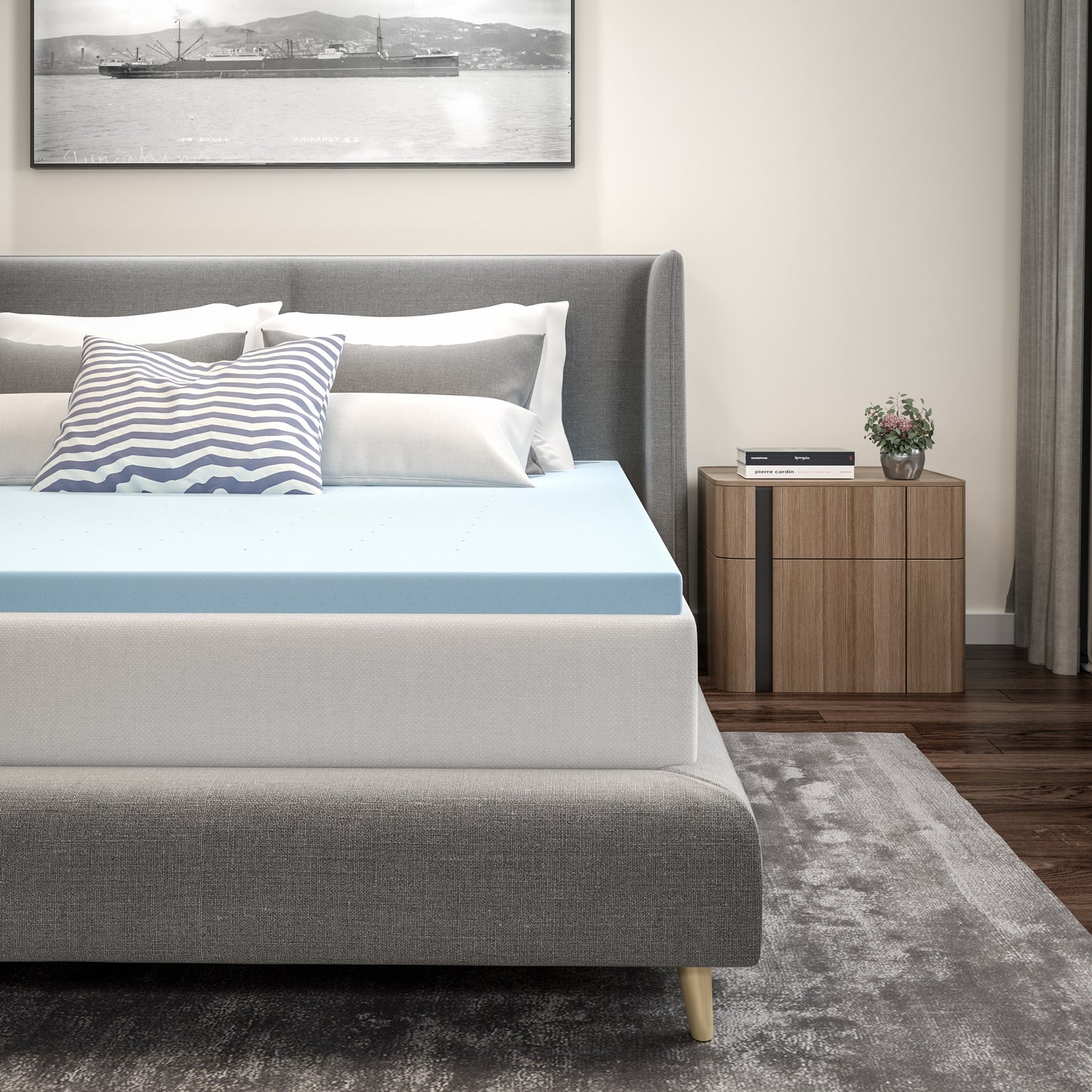 Capri Comfortable Sleep 2 inch Cooling Gel Mattress Topper with CertiPUR-US Certified Memory Foam - Full Blue