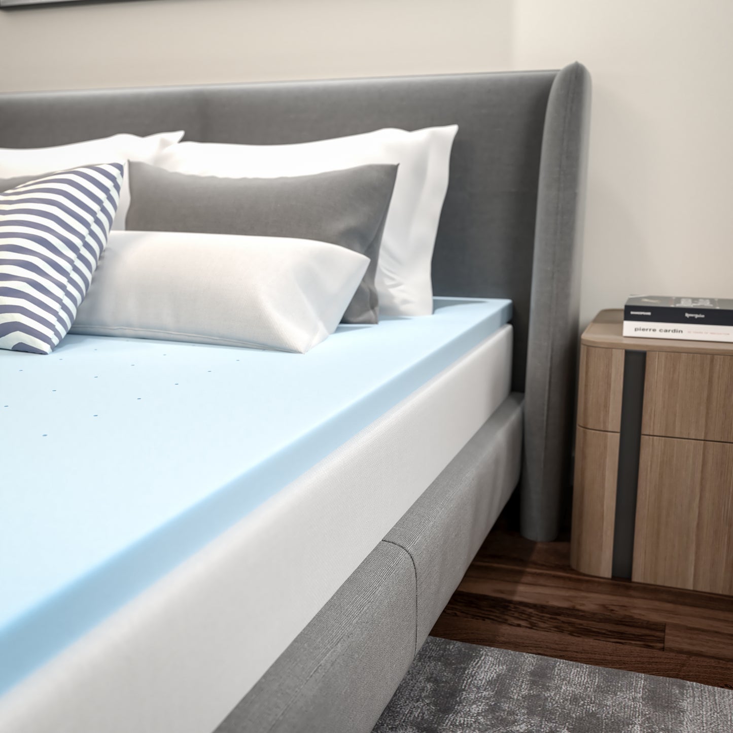 Capri Comfortable Sleep 2 inch Cooling Gel Mattress Topper with CertiPUR-US Certified Memory Foam - Full Blue