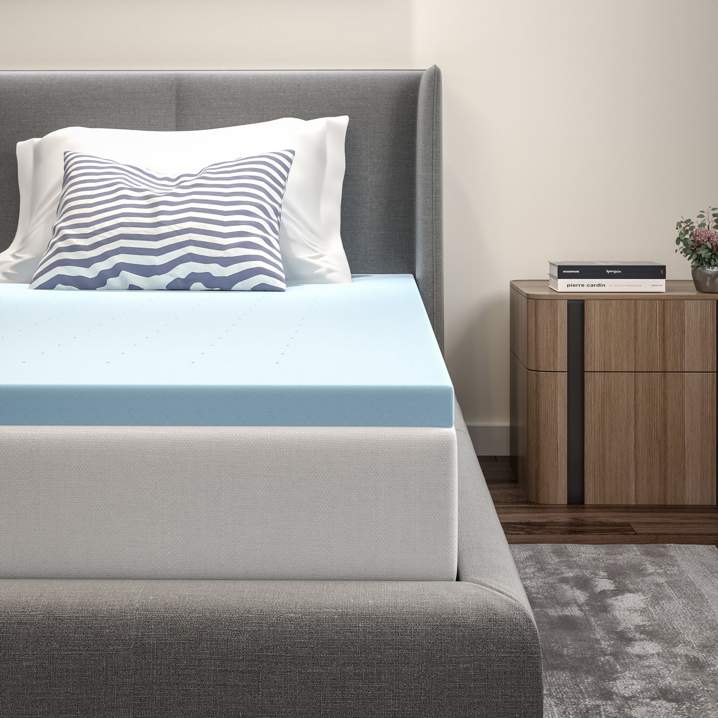 Capri Comfortable Sleep 2 inch Cooling Gel Mattress Topper with CertiPUR-US Certified Memory Foam - Twin Blue
