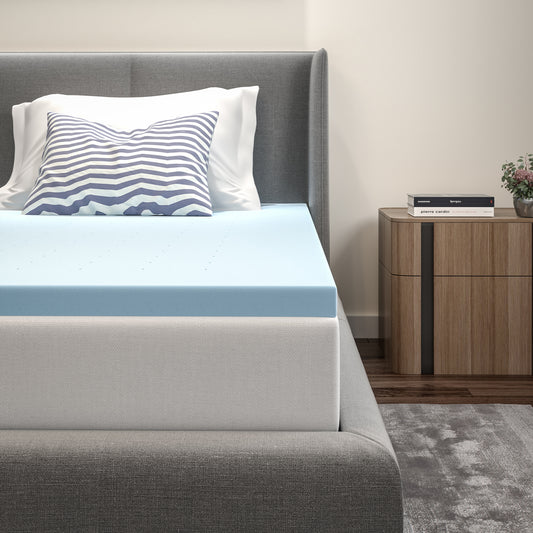 Capri Comfortable Sleep 2 inch Cooling Gel Mattress Topper with CertiPUR-US Certified Memory Foam - Twin Blue