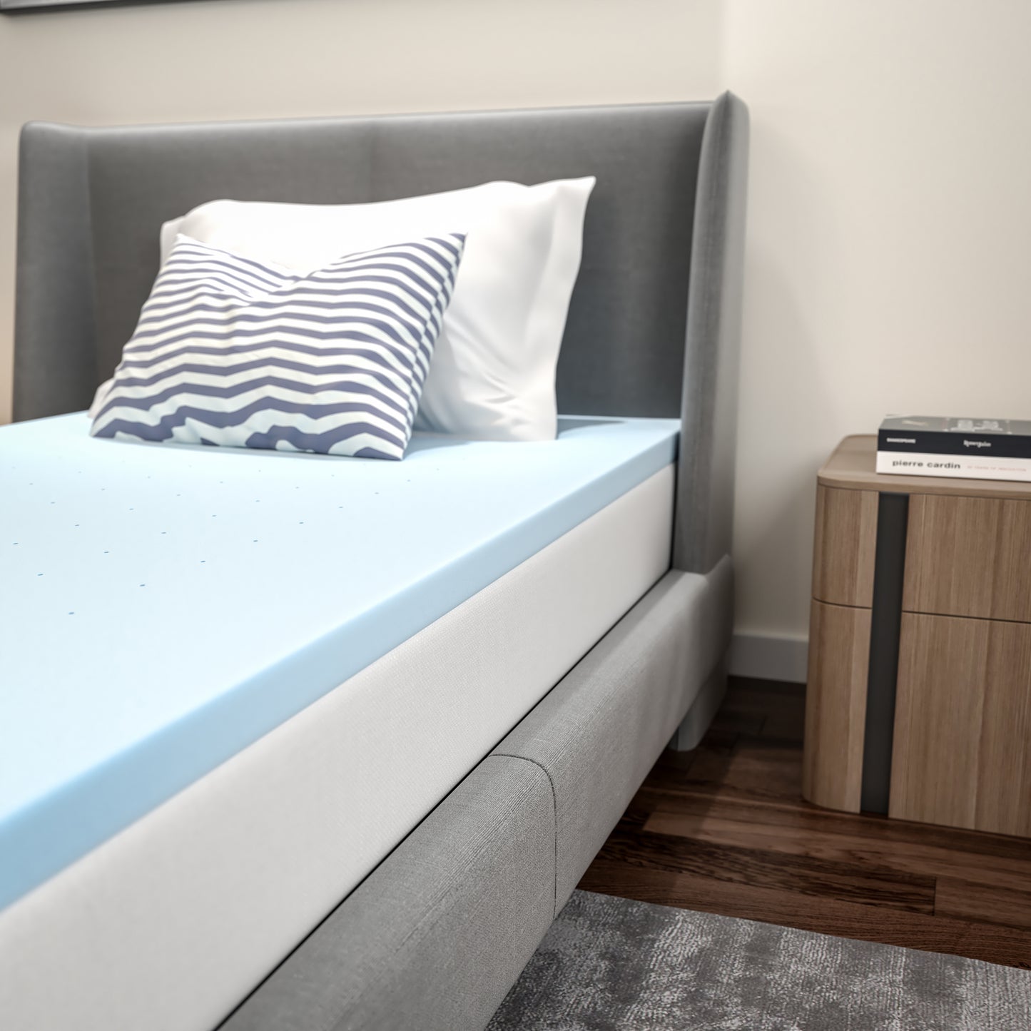 Capri Comfortable Sleep 2 inch Cooling Gel Mattress Topper with CertiPUR-US Certified Memory Foam - Twin Blue