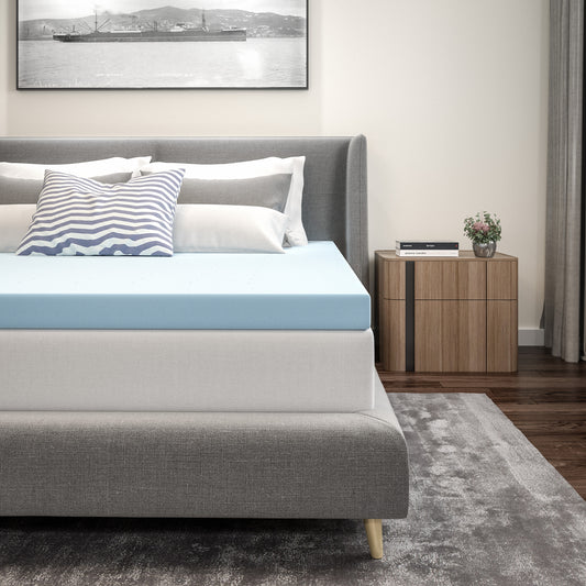 Capri Comfortable Sleep 3 inch Cooling Gel Mattress Topper with CertiPUR-US Certified Memory Foam - Full Blue