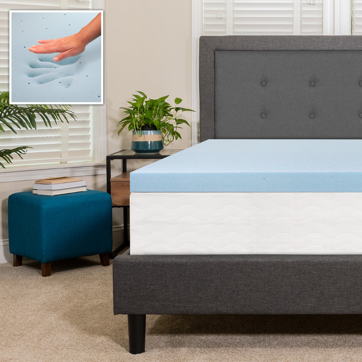 Capri Comfortable Sleep 3 inch Cooling Gel Mattress Topper with CertiPUR-US Certified Memory Foam - King Blue
