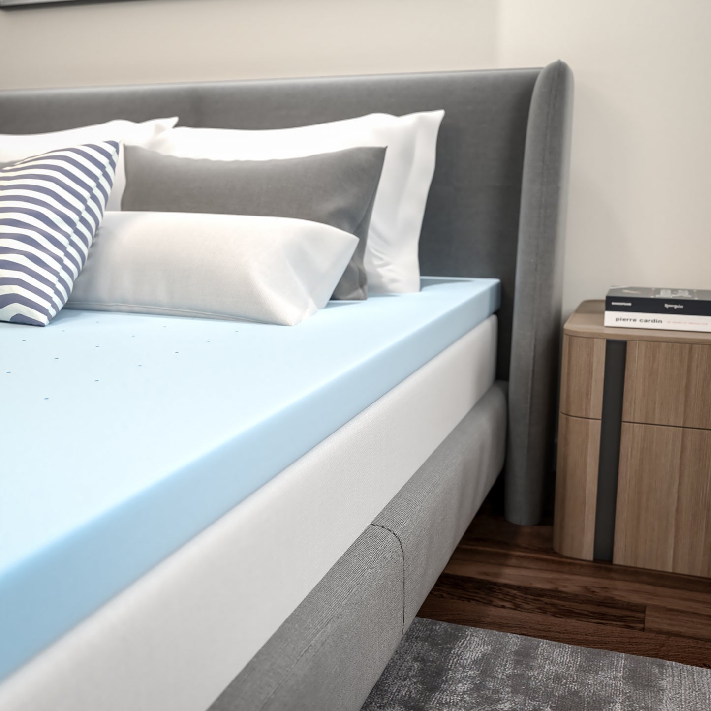 Capri Comfortable Sleep 3 inch Cooling Gel Mattress Topper with CertiPUR-US Certified Memory Foam - Queen Blue