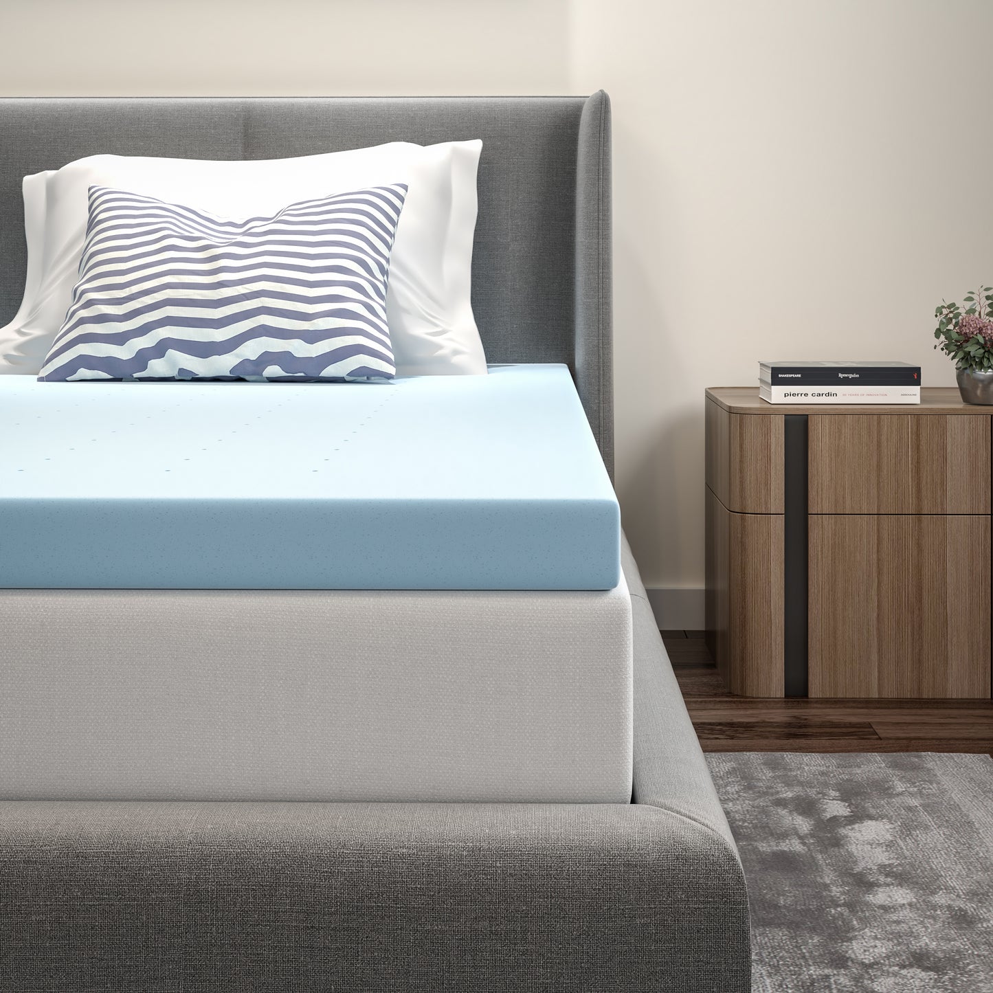 Capri Comfortable Sleep 3 inch Cooling Gel Mattress Topper with CertiPUR-US Certified Memory Foam - Twin Blue