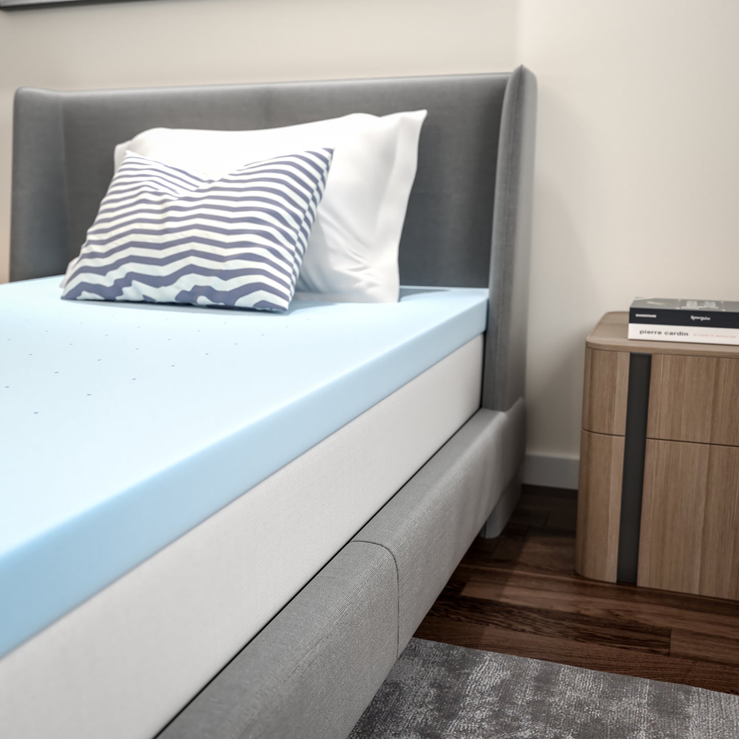Capri Comfortable Sleep 3 inch Cooling Gel Mattress Topper with CertiPUR-US Certified Memory Foam - Twin Blue