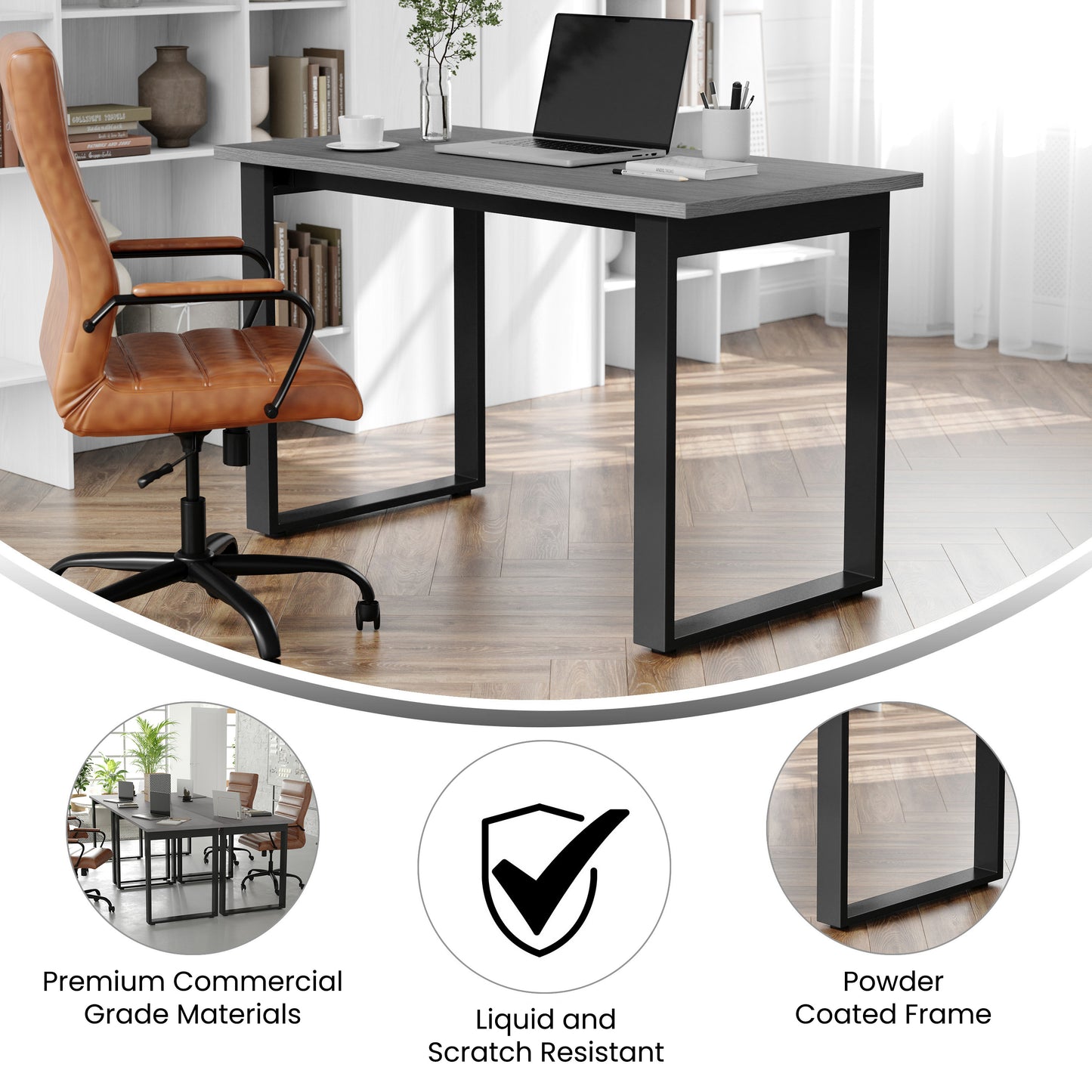 Redmond Commercial 48x24 Conference Table with 1" Thick Double Sided Laminate Table Top with PVC Edging and Heavy Duty U-Frame Steel Base, Gray Oak Gray Oak