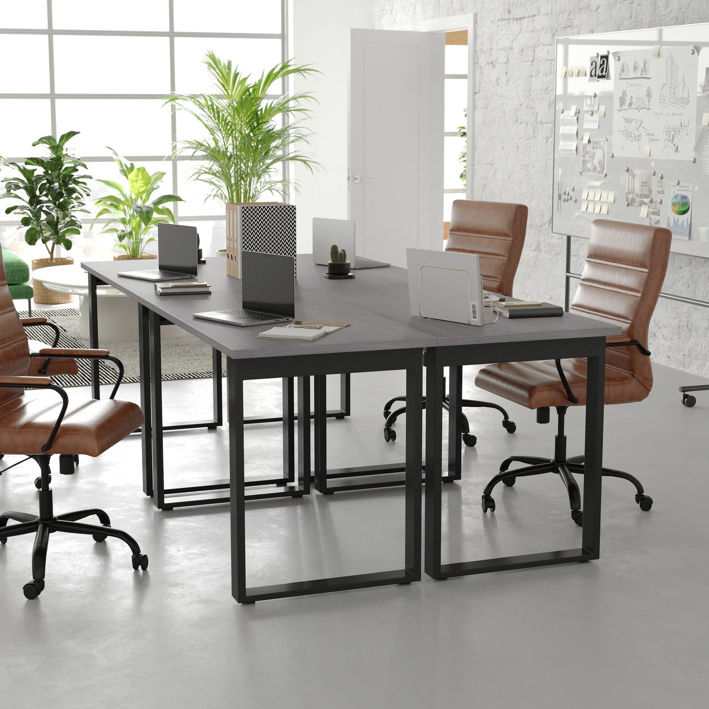 Redmond Commercial 48x24 Conference Table with 1" Thick Double Sided Laminate Table Top with PVC Edging and Heavy Duty U-Frame Steel Base, Gray Oak Gray Oak