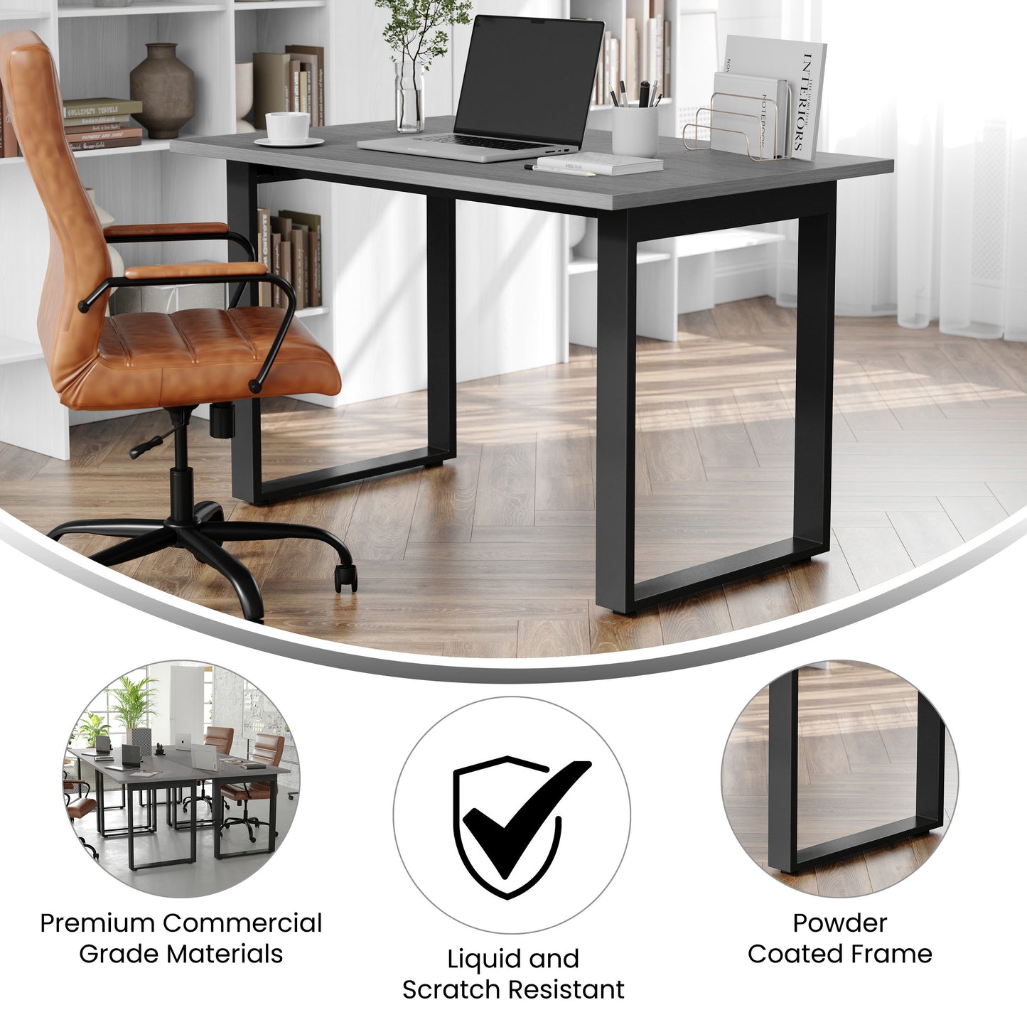 Redmond Commercial 48x30 Conference Table with 1" Thick Double Sided Laminate Table Top with PVC Edging and Heavy Duty U-Frame Steel Base, Gray Oak Gray Oak