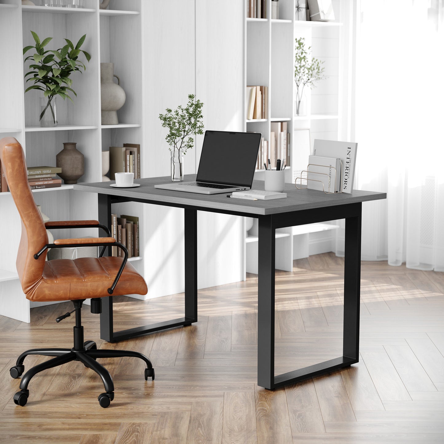 Redmond Commercial 48x30 Conference Table with 1" Thick Double Sided Laminate Table Top with PVC Edging and Heavy Duty U-Frame Steel Base, Gray Oak Gray Oak