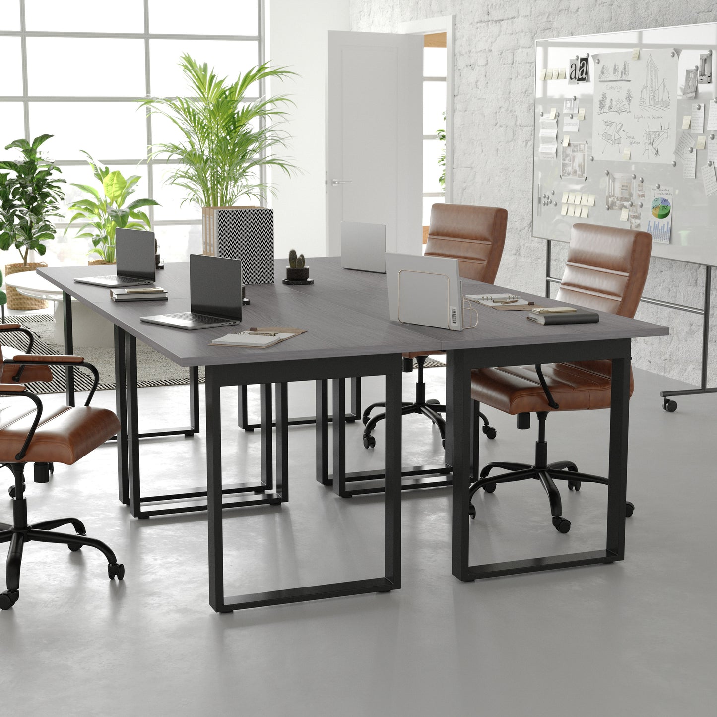 Redmond Commercial 48x30 Conference Table with 1" Thick Double Sided Laminate Table Top with PVC Edging and Heavy Duty U-Frame Steel Base, Gray Oak Gray Oak