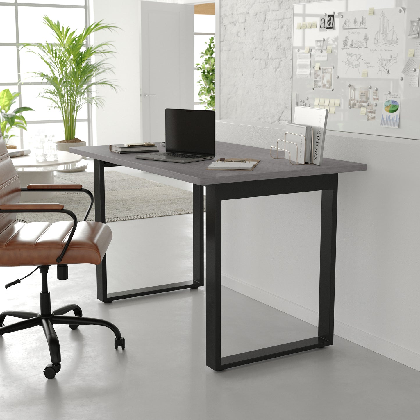 Redmond Commercial 48x30 Conference Table with 1" Thick Double Sided Laminate Table Top with PVC Edging and Heavy Duty U-Frame Steel Base, Gray Oak Gray Oak