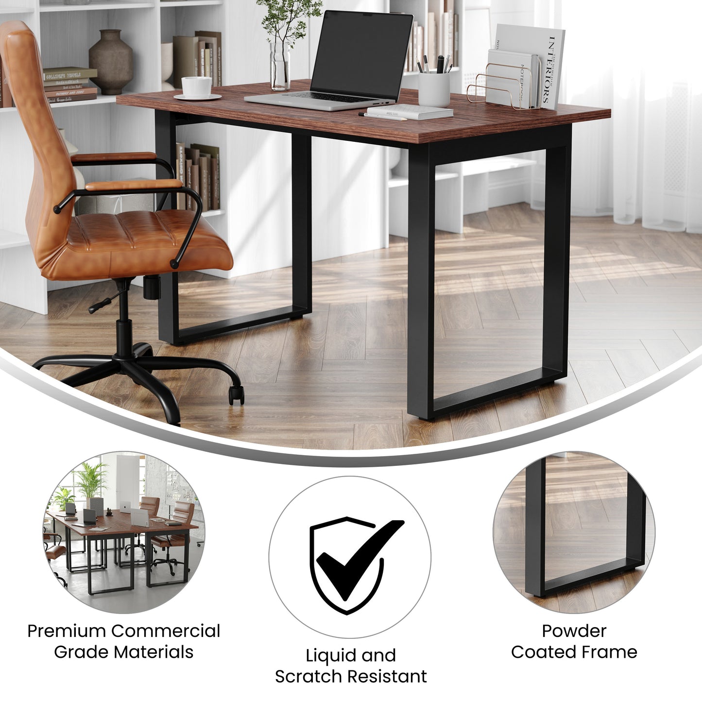 Redmond Commercial 48x30 Conference Table with 1" Thick Double Sided Laminate Table Top with PVC Edging and Heavy Duty U-Frame Steel Base, Walnut Walnut