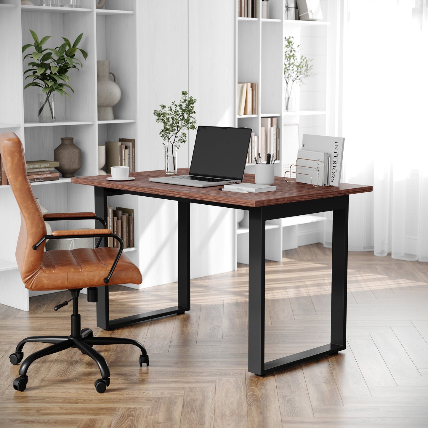 Redmond Commercial 48x30 Conference Table with 1" Thick Double Sided Laminate Table Top with PVC Edging and Heavy Duty U-Frame Steel Base, Walnut Walnut