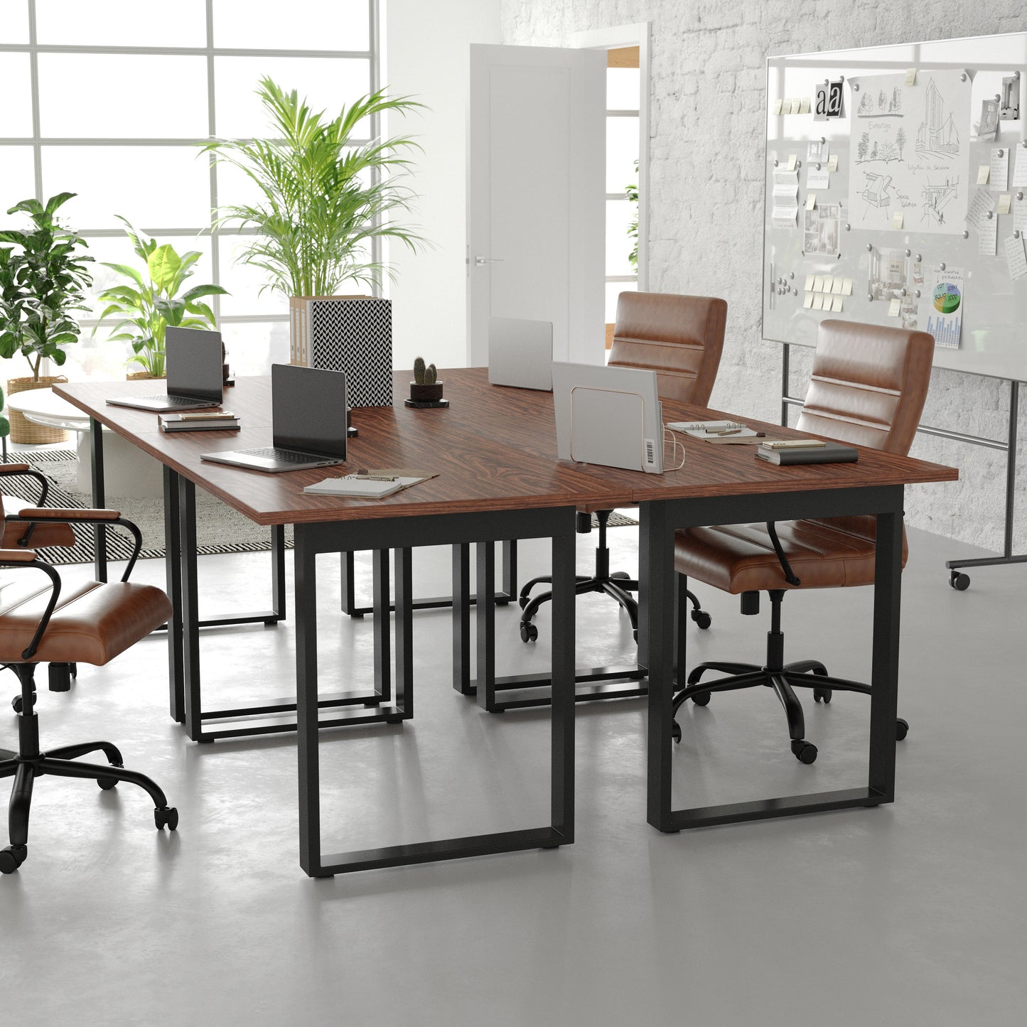 Redmond Commercial 48x30 Conference Table with 1" Thick Double Sided Laminate Table Top with PVC Edging and Heavy Duty U-Frame Steel Base, Walnut Walnut