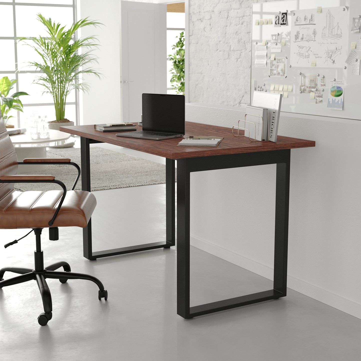 Redmond Commercial 48x30 Conference Table with 1" Thick Double Sided Laminate Table Top with PVC Edging and Heavy Duty U-Frame Steel Base, Walnut Walnut
