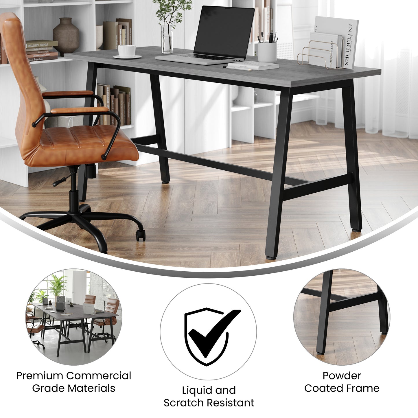 Redmond Commercial 60x24 Conference Table with 1" Thick Double Sided Laminate Table Top with PVC Edging and Heavy Duty A-Frame Steel Base, Gray Oak Gray Oak