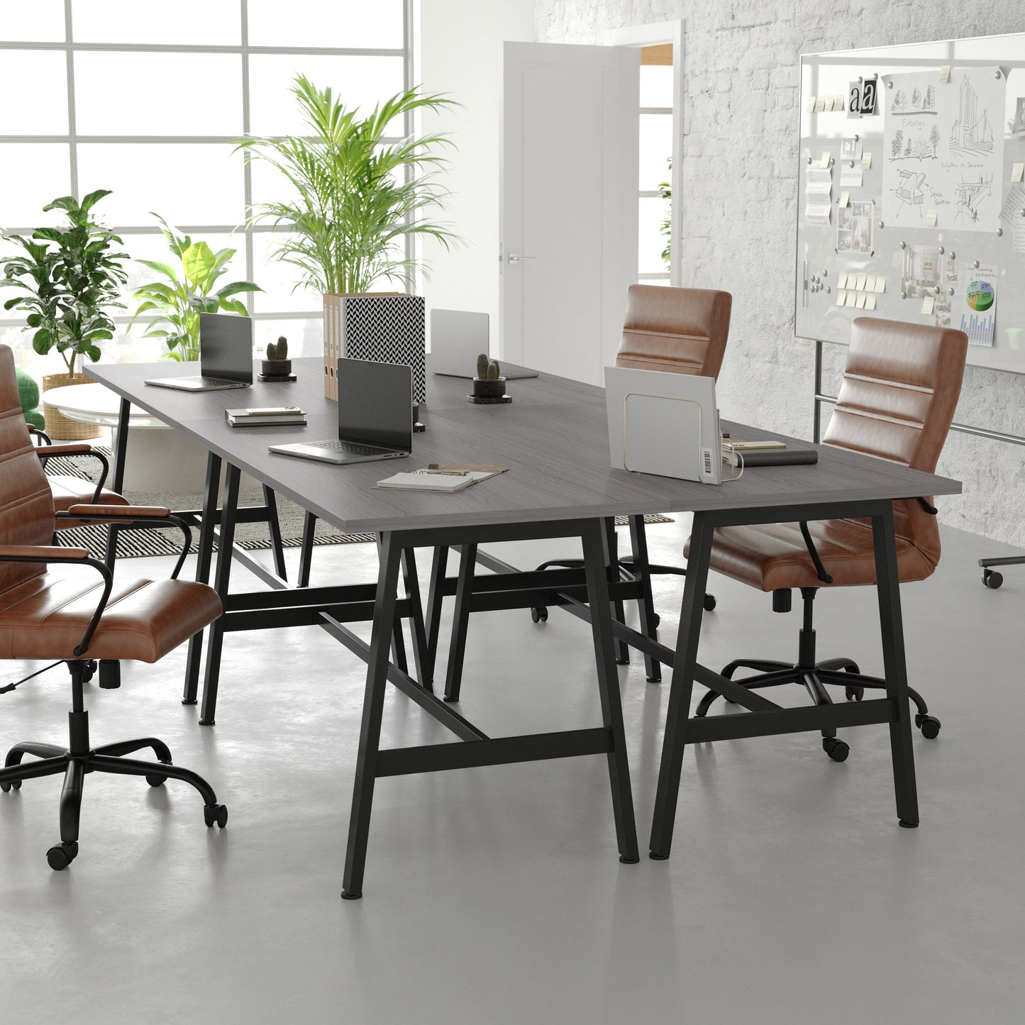Redmond Commercial 60x24 Conference Table with 1" Thick Double Sided Laminate Table Top with PVC Edging and Heavy Duty A-Frame Steel Base, Gray Oak Gray Oak