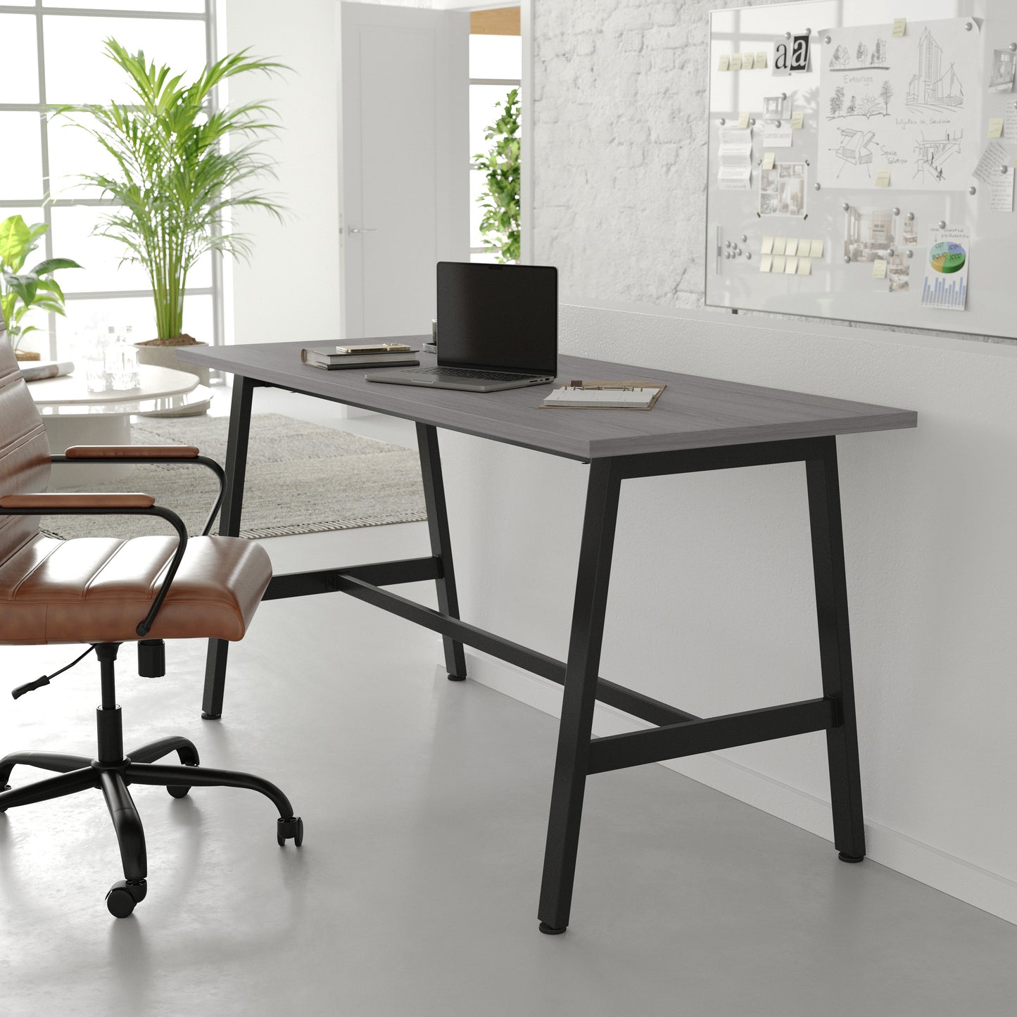 Redmond Commercial 60x24 Conference Table with 1" Thick Double Sided Laminate Table Top with PVC Edging and Heavy Duty A-Frame Steel Base, Gray Oak Gray Oak