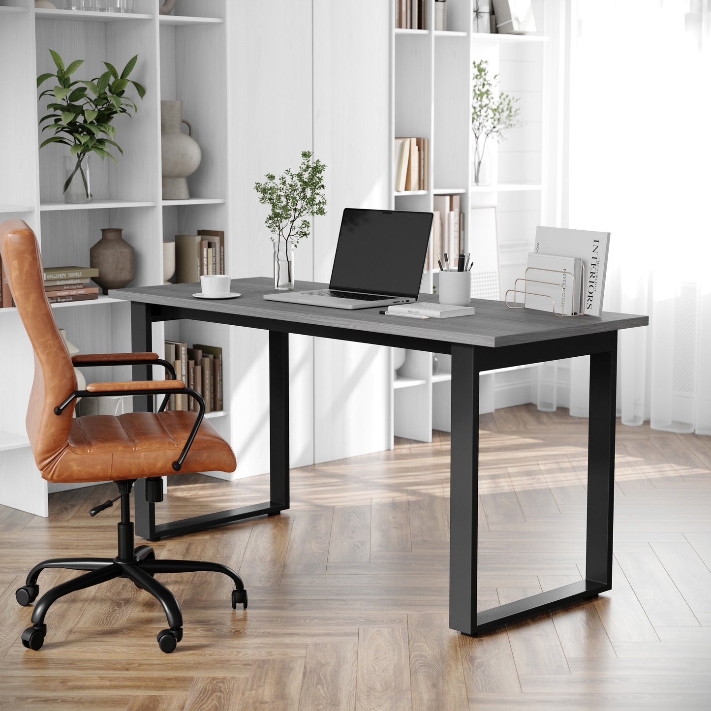 Redmond Commercial 60x24 Conference Table with 1" Thick Double Sided Laminate Table Top with PVC Edging and Heavy Duty U-Frame Steel Base, Gray Oak Gray Oak