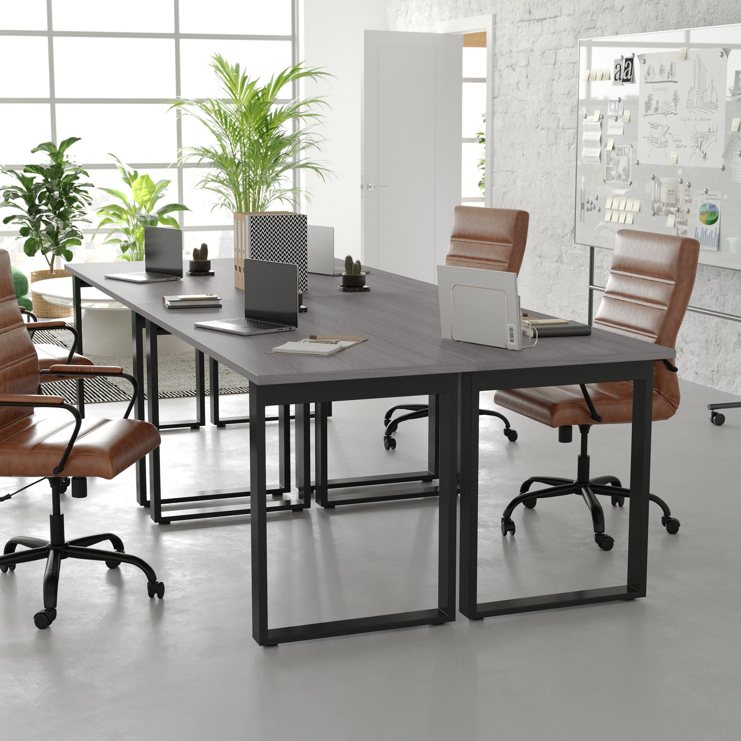 Redmond Commercial 60x24 Conference Table with 1" Thick Double Sided Laminate Table Top with PVC Edging and Heavy Duty U-Frame Steel Base, Gray Oak Gray Oak