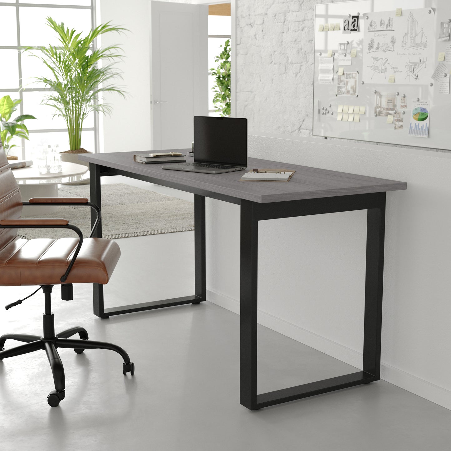 Redmond Commercial 60x24 Conference Table with 1" Thick Double Sided Laminate Table Top with PVC Edging and Heavy Duty U-Frame Steel Base, Gray Oak Gray Oak