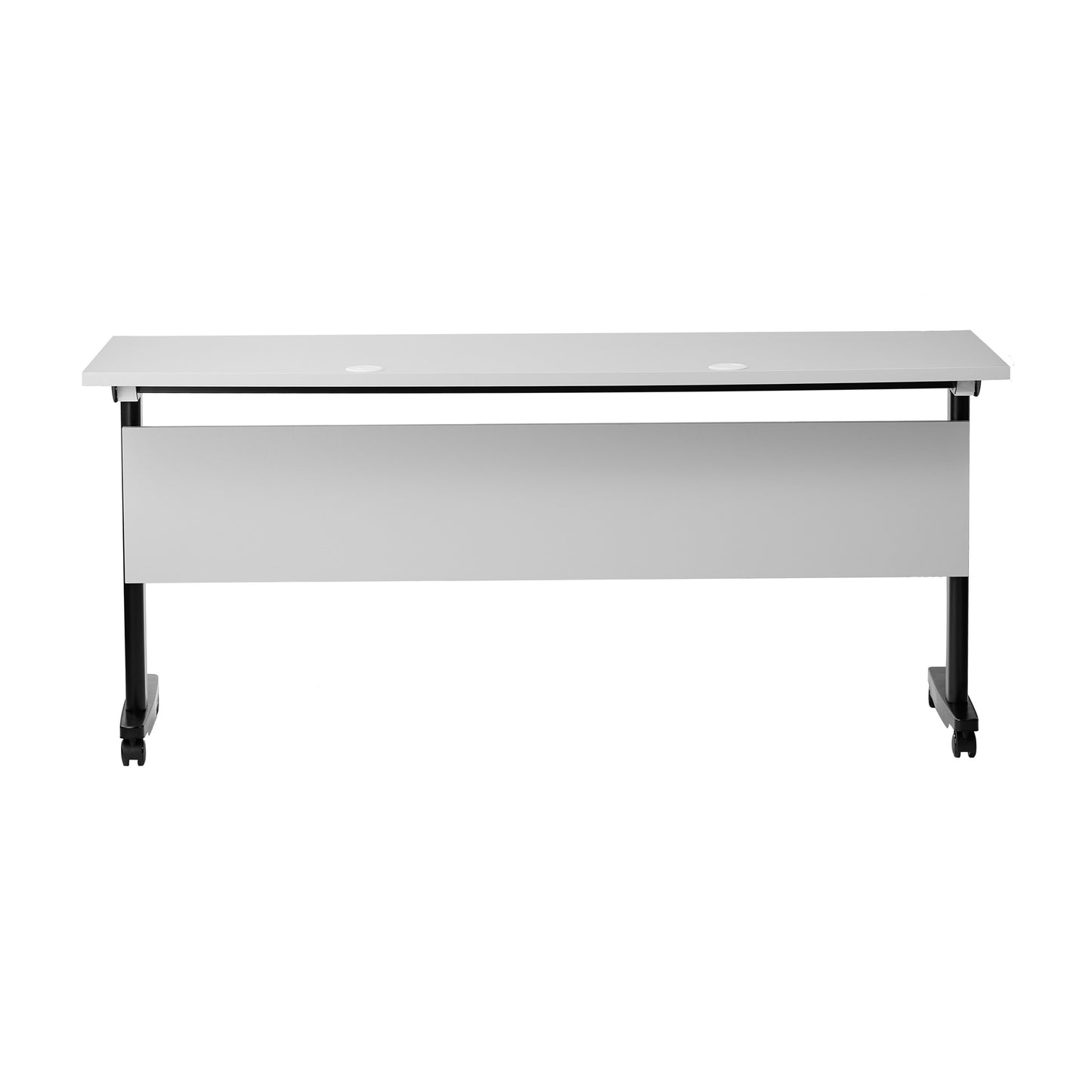 Palmer Commercial Grade 60" x 24" Heavy-Duty Nesting Flip Training Table with T-Legs, Modesty Panel, 1" Thick Gray Tabletop, and Black Steel Frame Gray Top/Black Frame