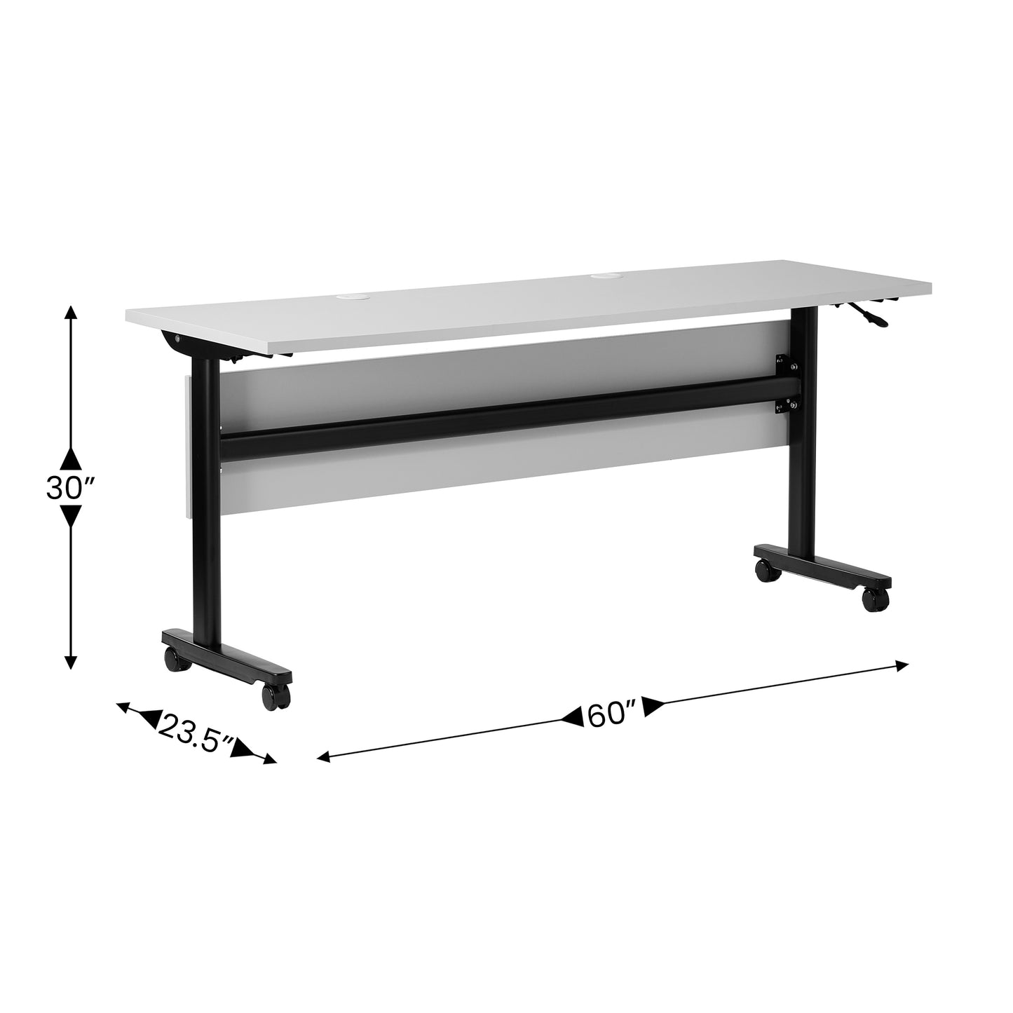 Palmer Commercial Grade 60" x 24" Heavy-Duty Nesting Flip Training Table with T-Legs, Modesty Panel, 1" Thick Gray Tabletop, and Black Steel Frame Gray Top/Black Frame